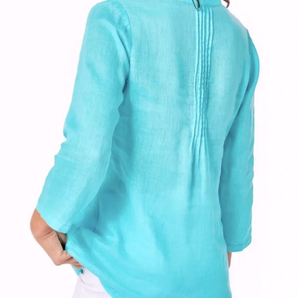 Lilly Pulitzer Blue 3/4 Sleeve Pleated Sarasota linen Tunic like new - Picture 3 of 5